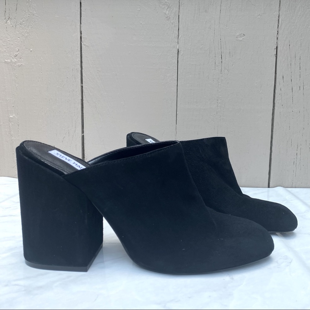 Steve Madden Black Suede Block Heel Mules